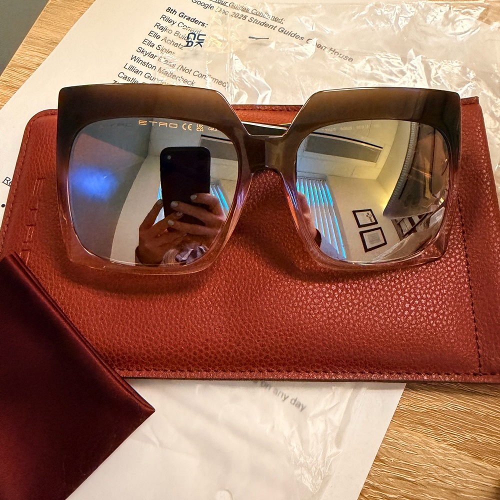 ETRO Brown Fuchsia Sunglasses with Flash Mirror Pink Lenses NWT $430 - Picture 11 of 13